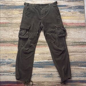 Green Cargo Pants with Relaxed Fit and Elastic Cuffs